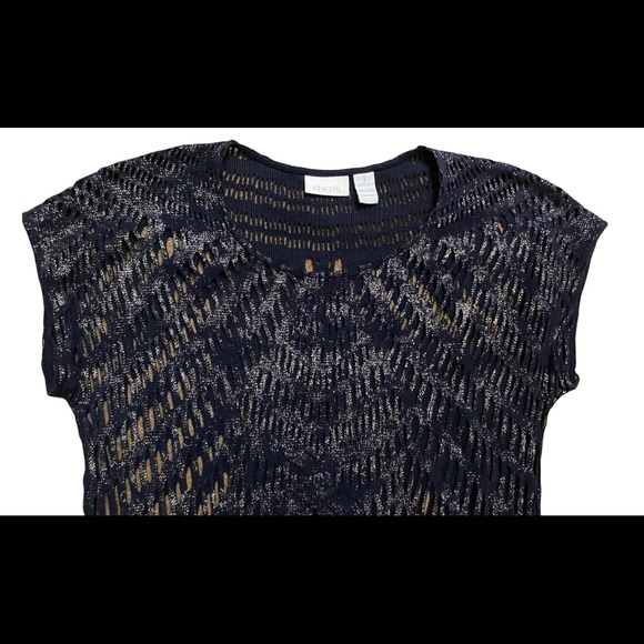 Chico’s Navy Metallic sweater shirt size 1 - Picture 2 of 2